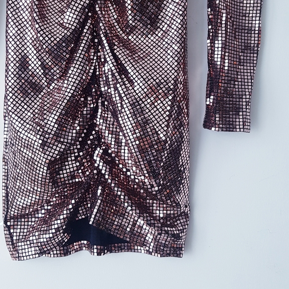 ZARA Metallic Rose Gold Ruched Mini Dress - Picture 9 of 13